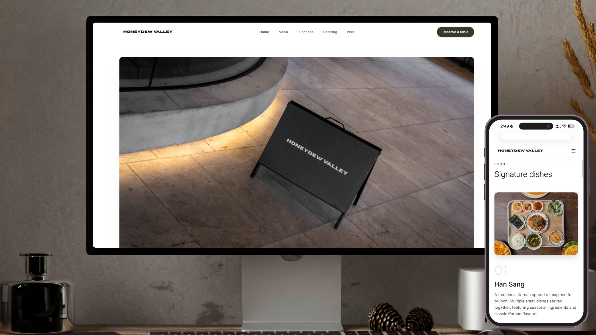 Honey Dew Valley website mockup — desktop and mobile view